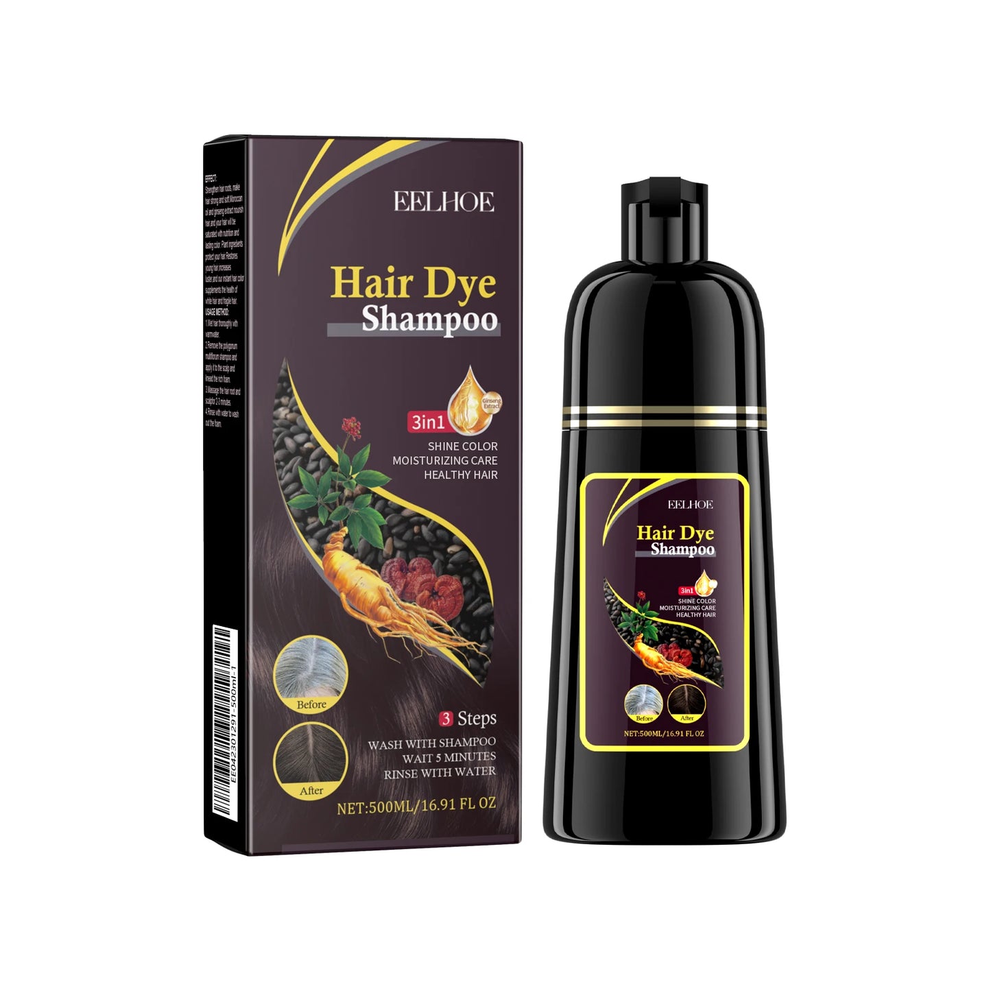 Long Lasting Hair Color Shampoo 3 in 1 Black Hair Dye Shampoo for Women&Men Natural Herbal Safety Cover White Gray Hair Cream